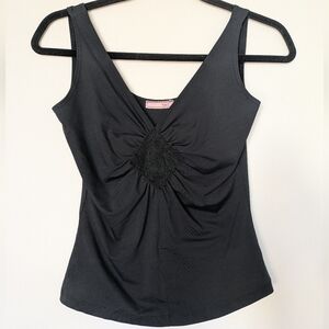 Vol.1 Black Tank Top with Ruched Detail Sz S